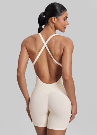 Form-Fitting Shorts Crossback Built-in Bra Sweat-Wicking Bodysuit