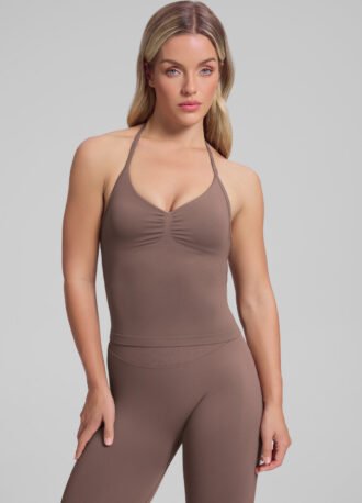 Ultrasculpt Longline Halterneck Form-Fitting Built-in Bra Twill Knit Tank Top