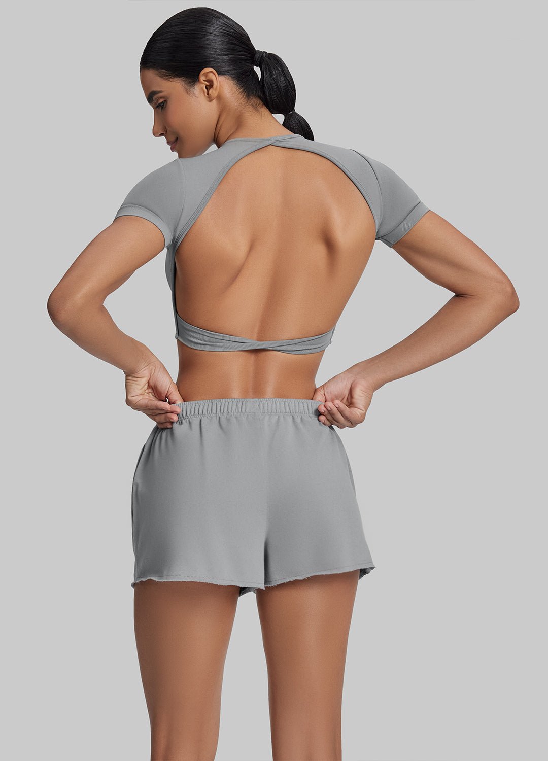 Comfy Mid-Thigh Stretchy Waist French Terry Jersey Shorts - Image 4