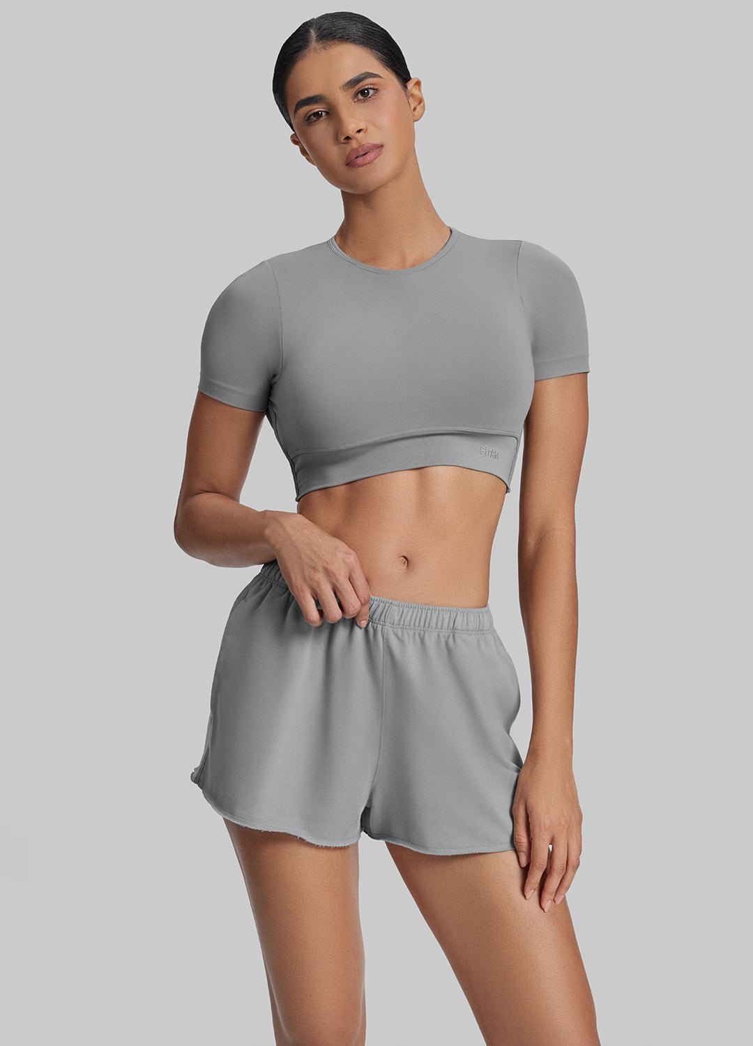 Comfy Mid-Thigh Stretchy Waist French Terry Jersey Shorts - Image 2